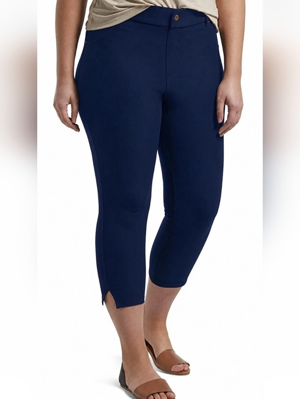 NWT HUE Ankle Slit Denim Capri Leggings Jeggings Cropped Blue Jeans Plus Size 3X